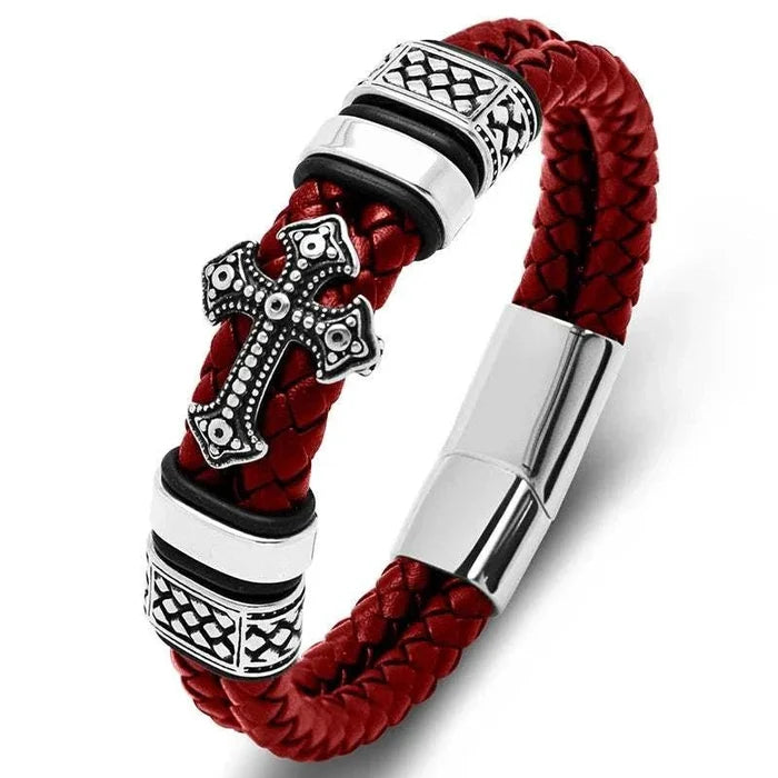 Stainless steel cross magnet bracelet - AntoniosClothing - Red