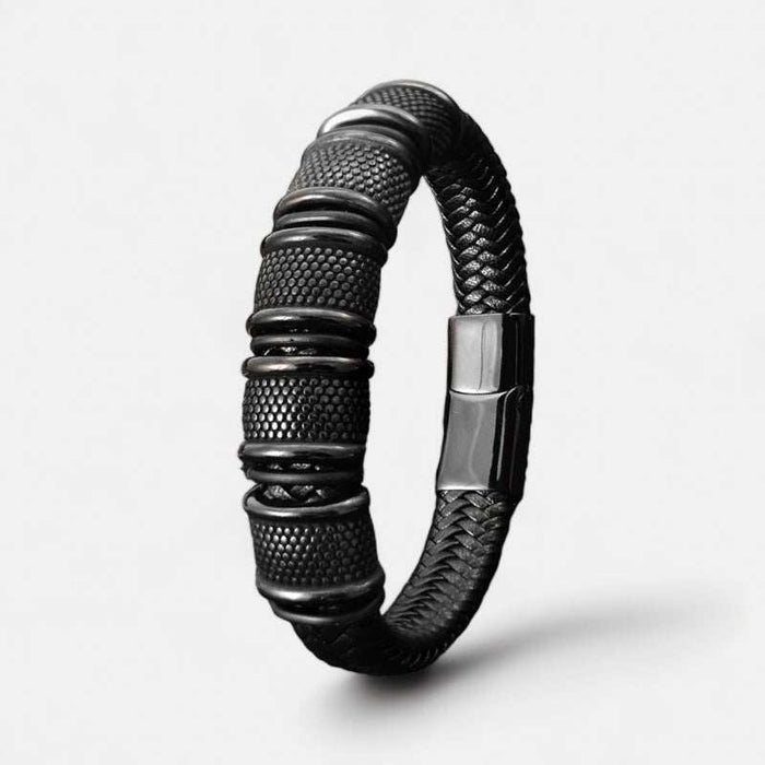 Stainless steel leather bracelet - AntoniosClothing - Black