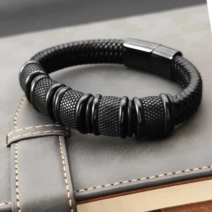 Stainless steel leather bracelet - AntoniosClothing - Black