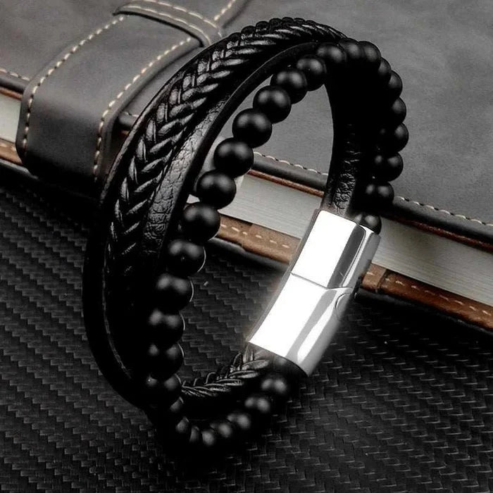 Stainless steel stone bracelet - AntoniosClothing - Red design 1