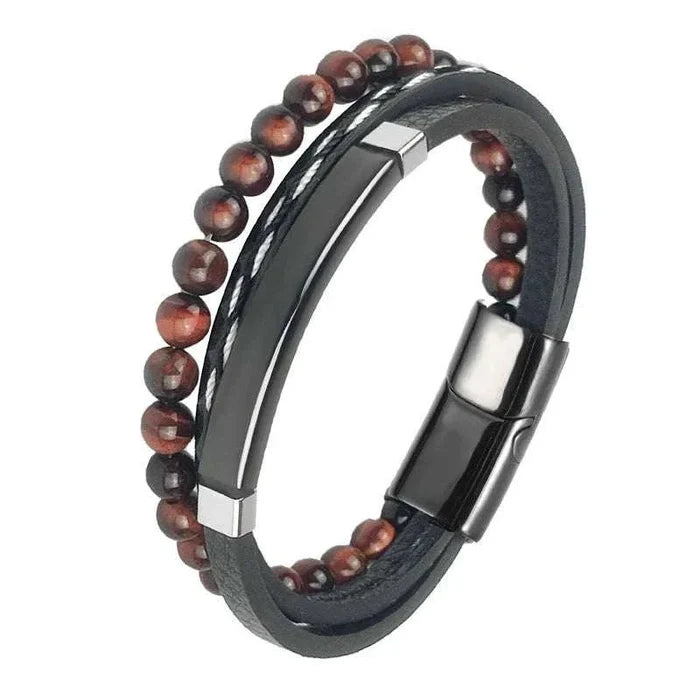 Stainless steel stone bracelet - AntoniosClothing - Red design 1
