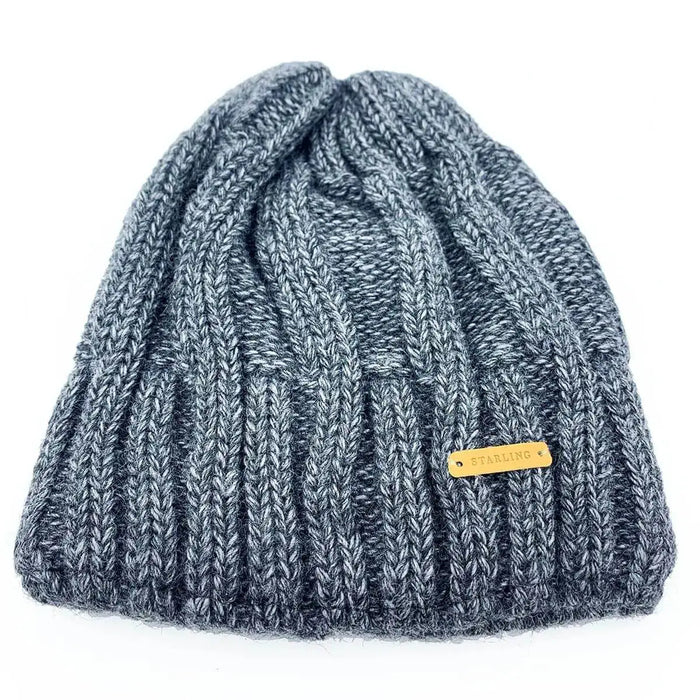Dark grey Starling Unisex Pullover Beanie Hat 12032, thick ribbed knit wool design with logo tag, cozy winter accessory from John Bulls. Dark Grey from  John Bull Clothing