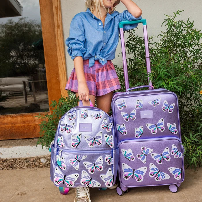 State Bags - Logan Carry-On Suitcase - 3D Metallic Butterfly