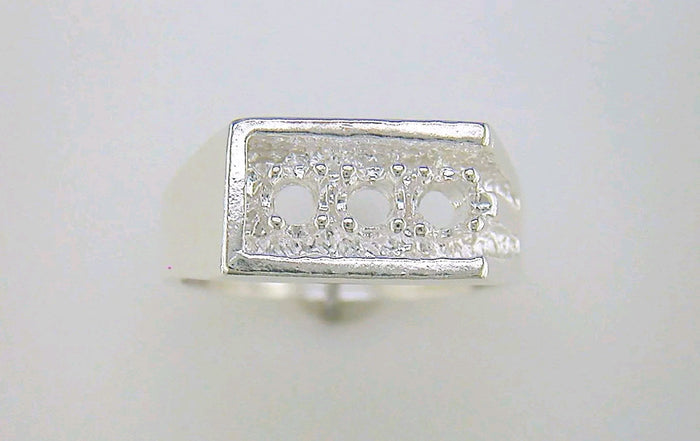Sterling Silver or 10kt Gold Gents 3 Stone Pre-Notched Blank Nugget Mens Ring Size 9, 10, 11, setting 163-297/143-297