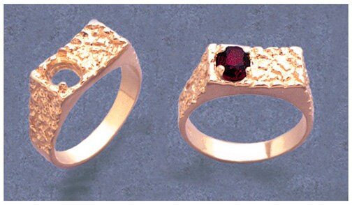 Sterling Silver or 10kt Gold Gents 7x5mm Oval Nugget Pre-Notched Blank Mens Ring Size 9,-11, setting 163-298/143-298