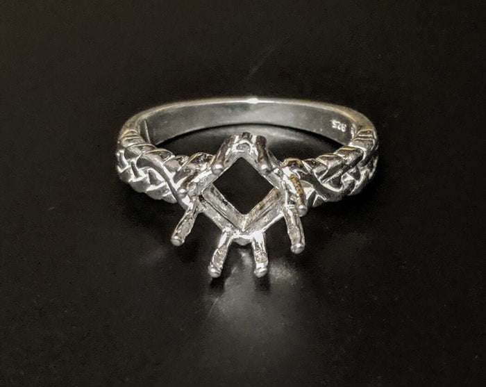 Sterling Silver or Solid 14kt Gold 8mm Square Princess 8 Prong Pre-Notched Blank Ring Size 8 shank setting 163-881/143-881