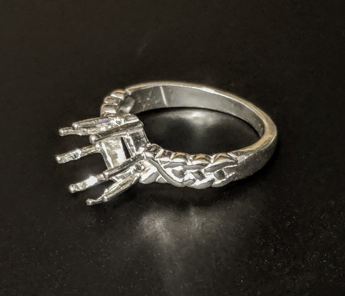 Sterling Silver or Solid 14kt Gold 8mm Square Princess 8 Prong Pre-Notched Blank Ring Size 8 shank setting 163-881/143-881