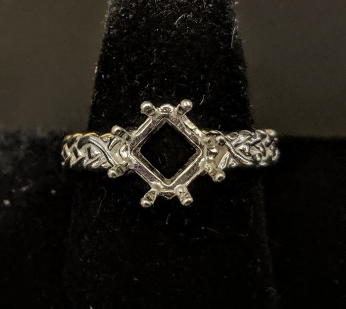 Sterling Silver or Solid 14kt Gold 8mm Square Princess 8 Prong Pre-Notched Blank Ring Size 8 shank setting 163-881/143-881