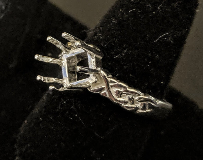 Sterling Silver or Solid 14kt Gold 8mm Square Princess 8 Prong Pre-Notched Blank Ring Size 8 shank setting 163-881/143-881