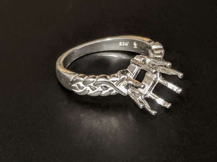 Sterling Silver or Solid 14kt Gold 8mm Square Princess 8 Prong Pre-Notched Blank Ring Size 8 shank setting 163-881/143-881