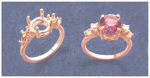 Sterling Silver or Solid 14kt White or Yellow Gold 8-13mm Round w/ Accents Four Prong blank Ring shank setting 163-486/143-486
