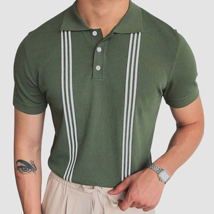 Striped Polo Green-White T-Shirt - AntoniosClothing - Green