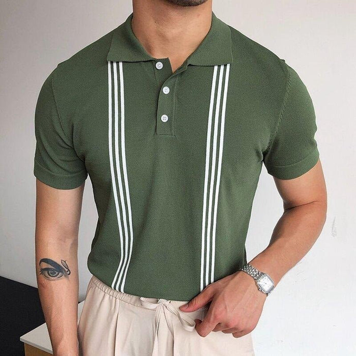 Striped Polo Green-White T-Shirt - AntoniosClothing - Green