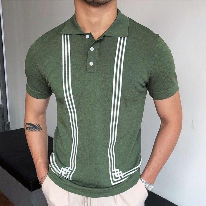 Striped Polo Green-White T-Shirt - AntoniosClothing - Green