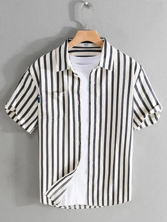 Striped printed shirt bold and fashionable fit - AntoniosClothing - Black