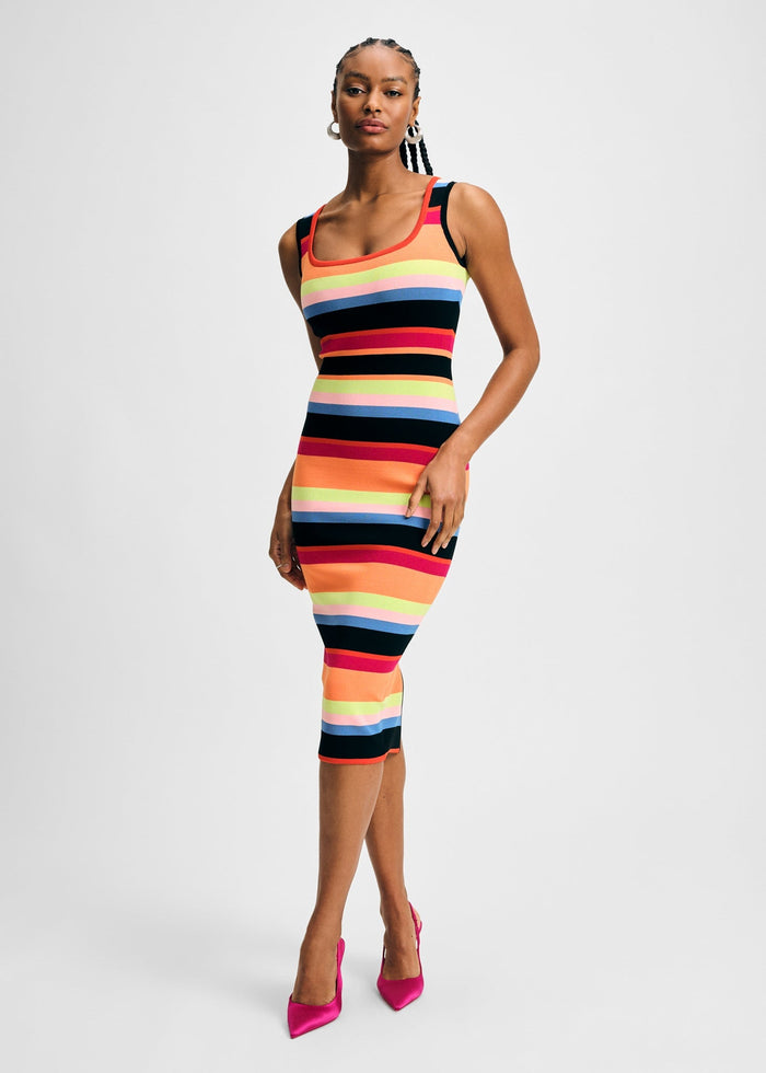 Striped Rib Sweater Midi Dress