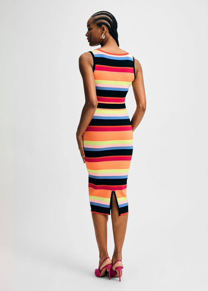 Striped Rib Sweater Midi Dress