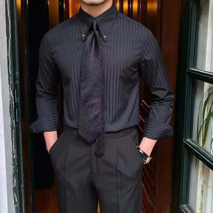 Striped spring gentleman english shirt - AntoniosClothing - Black