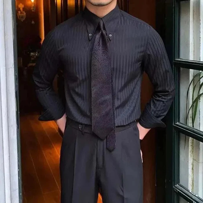 Striped spring gentleman english shirt - AntoniosClothing - Black