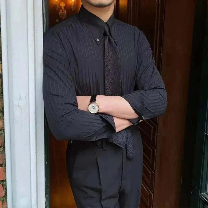 Striped spring gentleman english shirt - AntoniosClothing - Black