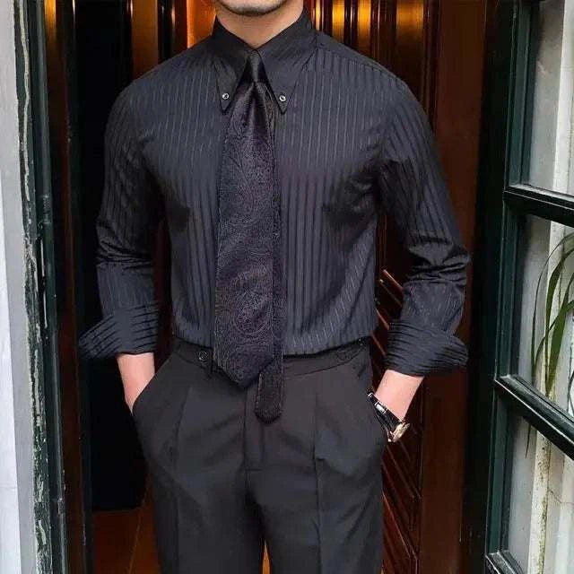Striped spring gentleman english shirt - AntoniosClothing - Black