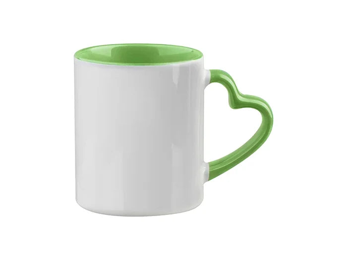 Sublimation 11oz Inner Rim Color Mug with Heart Handle (Light Green)