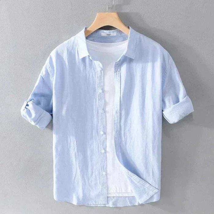 Summer casual long-sleeve shirt - AntoniosClothing - Sky blue