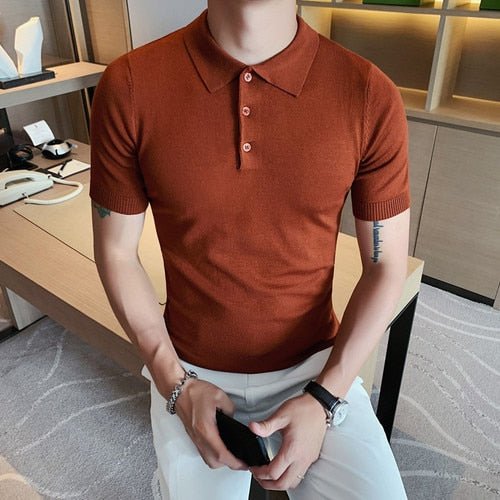 Summer Cotton Short-Sleeve Polo T-Shirt - AntoniosClothing - Caramel color