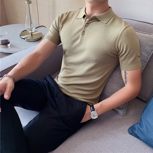 Summer Cotton Short-Sleeve Polo T-Shirt - AntoniosClothing - Khaki