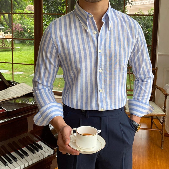 Summer Formal Striped Shirt - AntoniosClothing - Blue