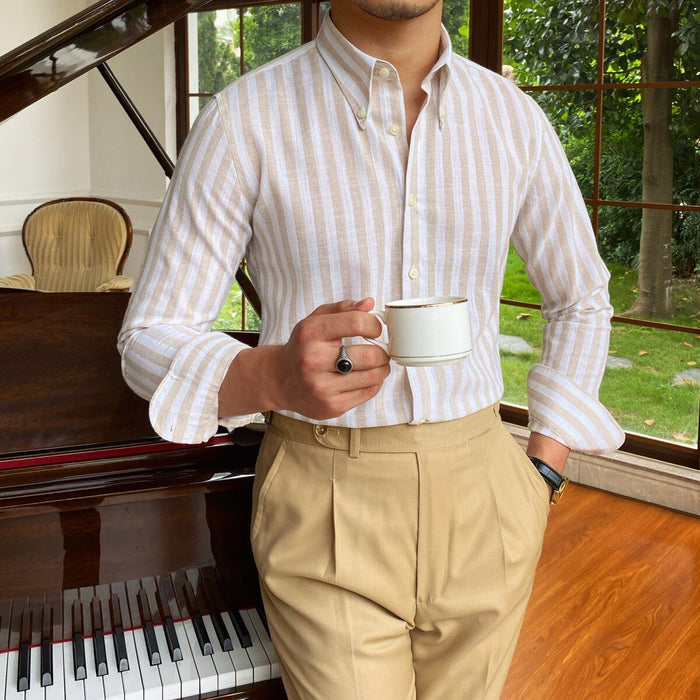 Summer Formal Striped Shirt - AntoniosClothing - Yellow