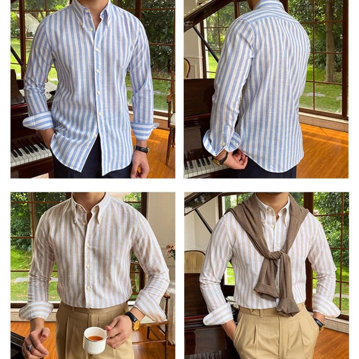 Summer Formal Striped Shirt - AntoniosClothing - Yellow