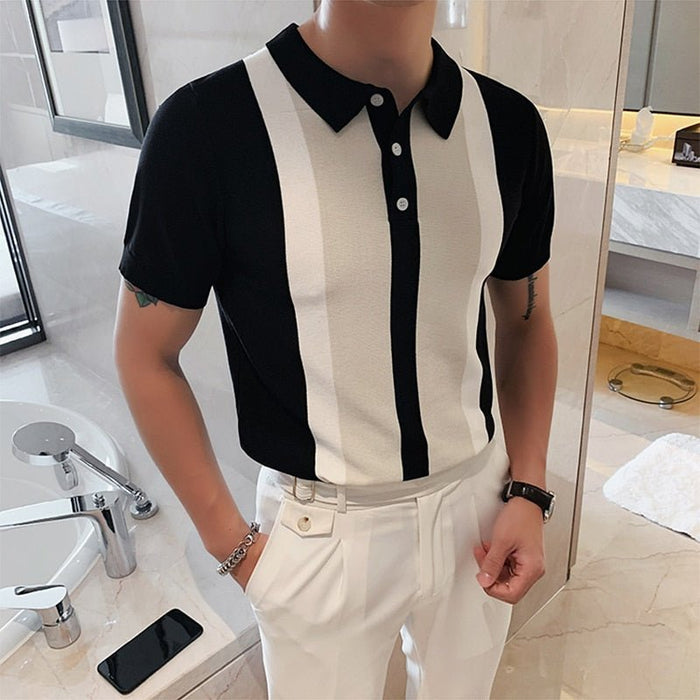 Summer Striped Polo Shirt - AntoniosClothing - Black