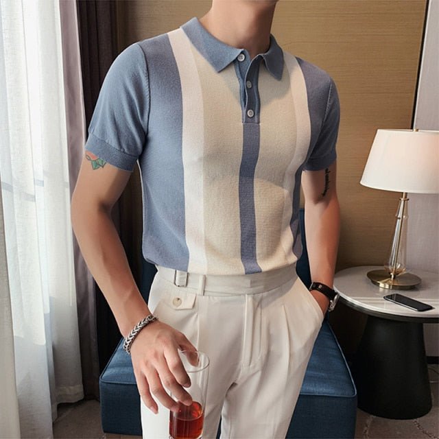 Summer Striped Polo Shirt - AntoniosClothing - Blue