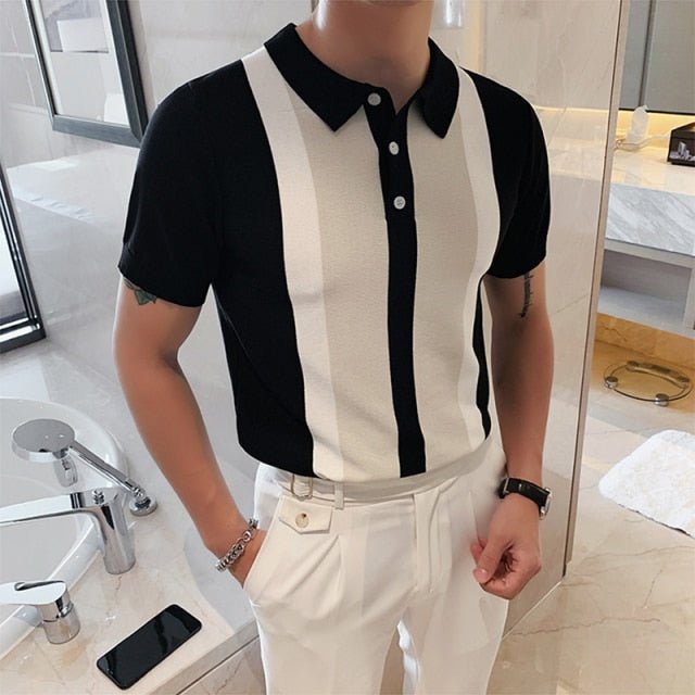 Summer Striped Polo Shirt - AntoniosClothing - Black
