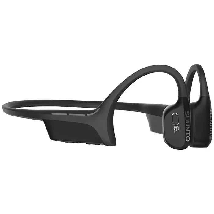 Side view of Suunto Wing Open Ear Bluetooth Headphones, highlighting the multifunction button for easy control of calls and music playback.  from  John Bull Clothing