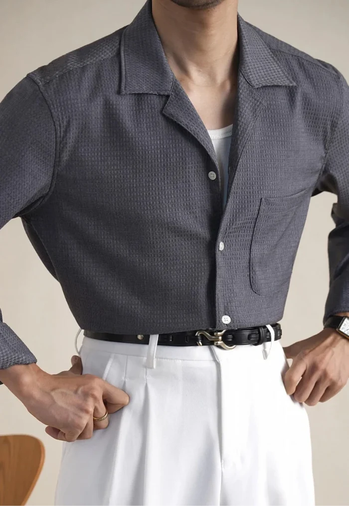 Tailored collar old money shirt - AntoniosClothing - Grey