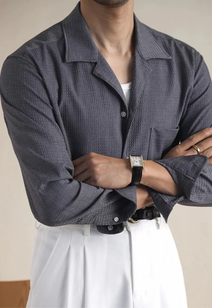 Tailored collar old money shirt - AntoniosClothing - Grey