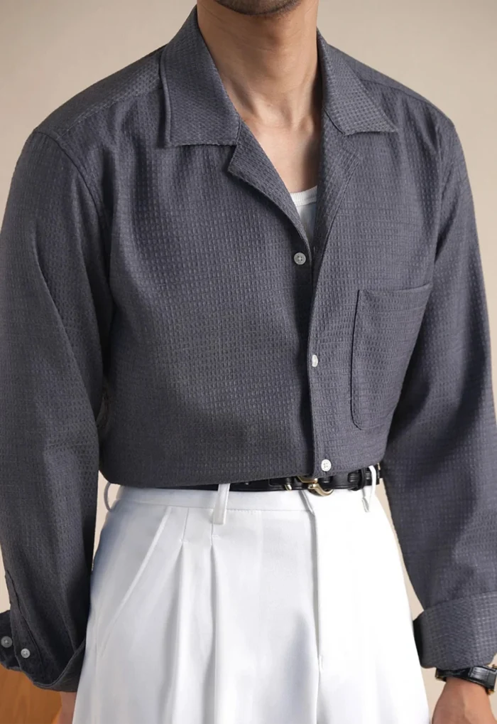 Tailored collar old money shirt - AntoniosClothing - Grey