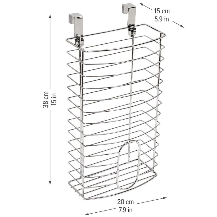 Discover tatkraft fun grocery bag holder bag dispenser over the door kitchen storage basket chromed steel