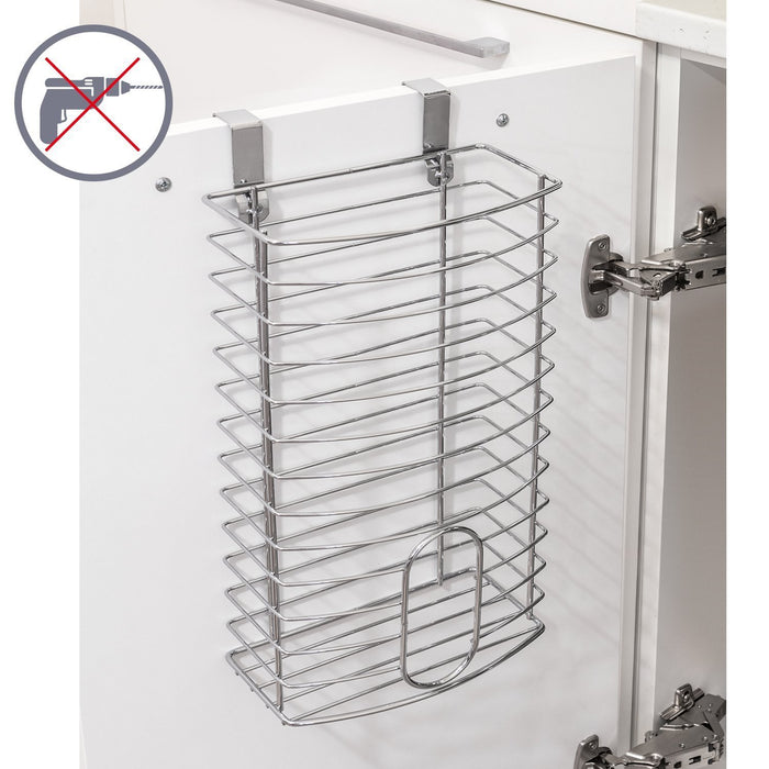 Discover the tatkraft fun grocery bag holder bag dispenser over the door kitchen storage basket chromed steel