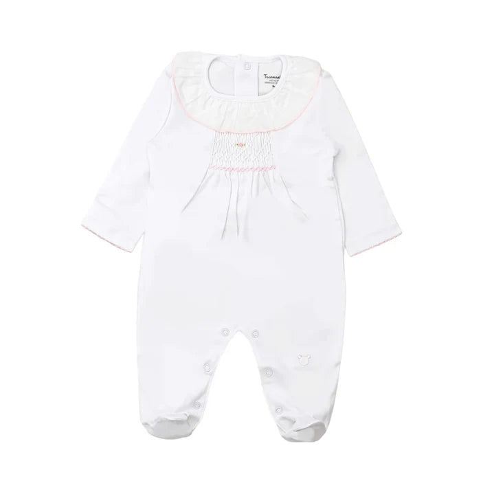 Tecomoabesos - Nanzu Hand Smocked Footie - White & Pink