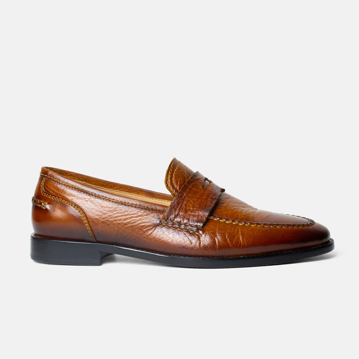 TENANGO penny loafer miel bordado artesanal vista frontal hecho a mano México