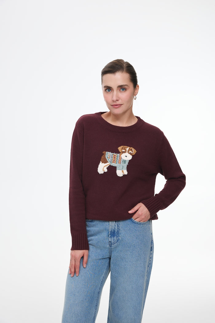 Terrier crewneck sweater, Burgundy