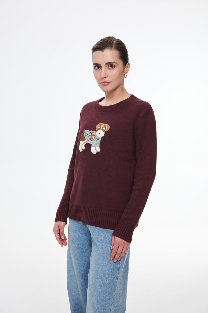 Terrier crewneck sweater, Burgundy