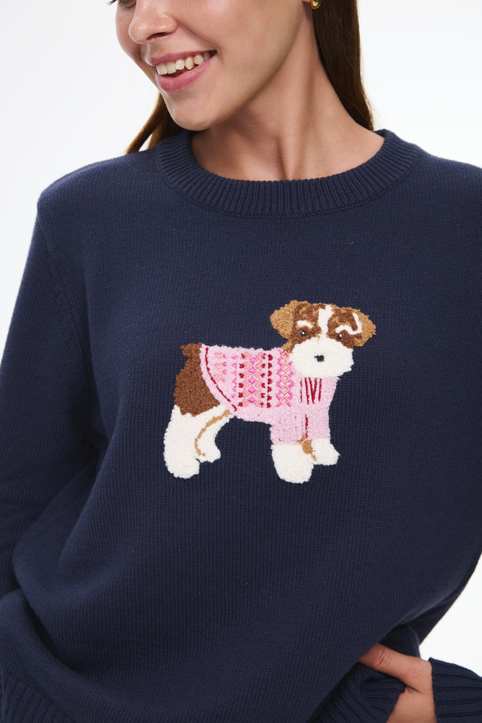 Terrier crewneck sweater, Navy