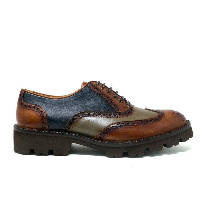 TEZAL oxford brogue london azul vista frontal perforaciones decorativas hecho México