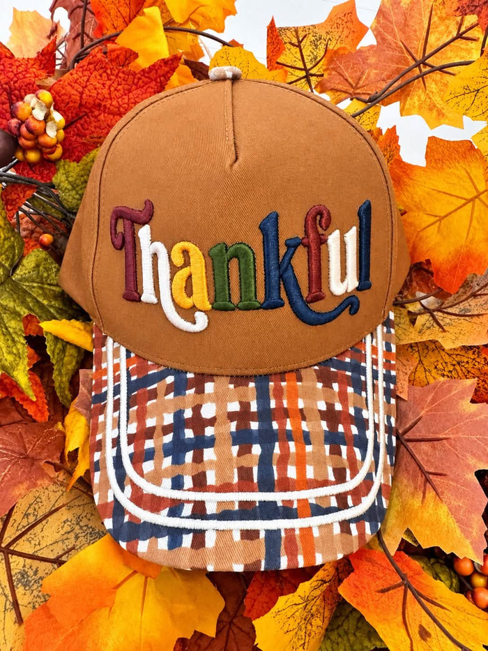 Thankful Plaid Embroidered Plaid Hat