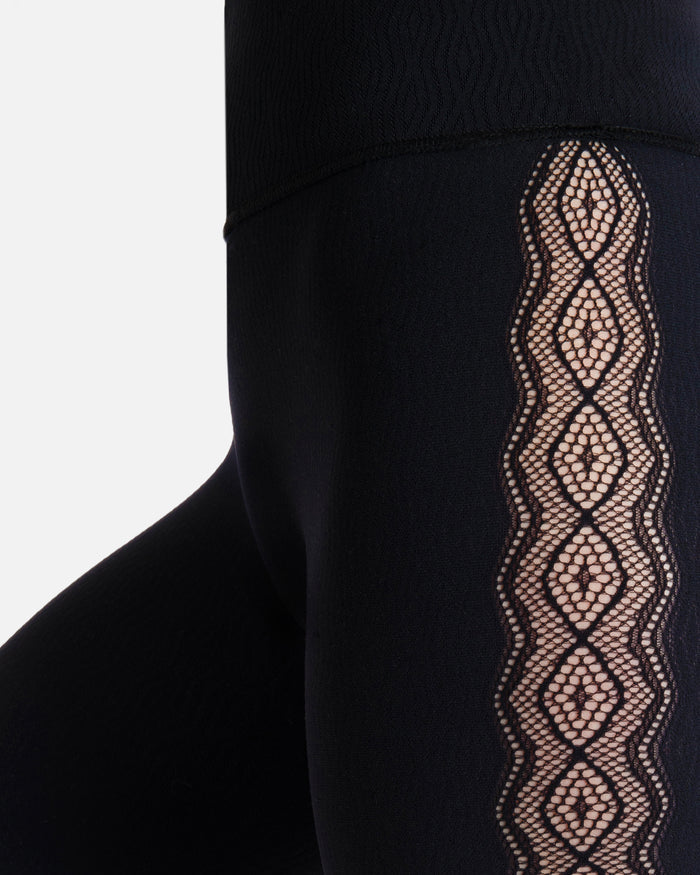 Hedoine black bike shorts with lace detail for women high-waisted seamless shaping bike shorts