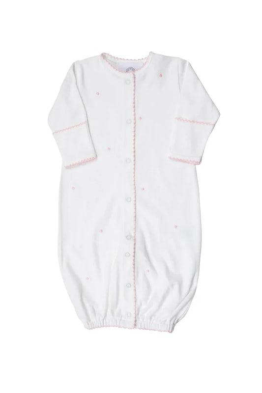 The Proper Peony - Pima Converter Gown - White with Pink Dots
